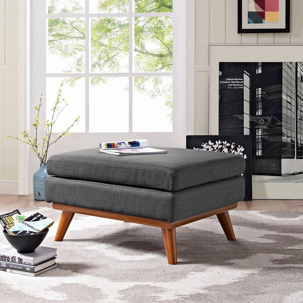 Engage Gray Upholstered Fabric Ottoman - Ornate Home