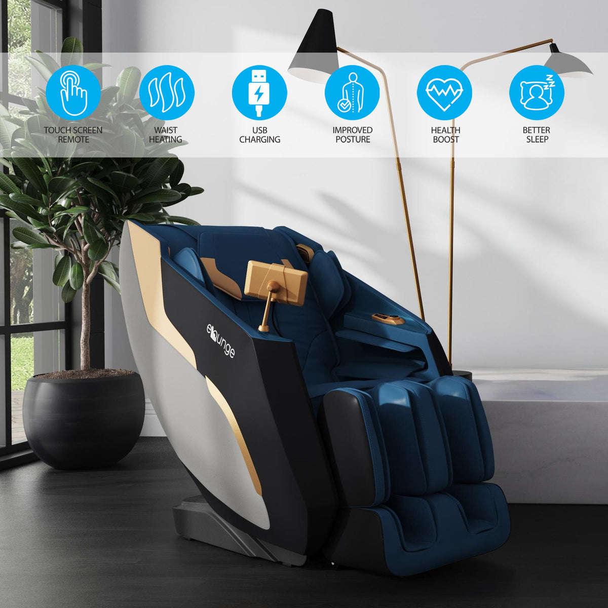Enrich Navy PU Massage Chair - Ornate Home