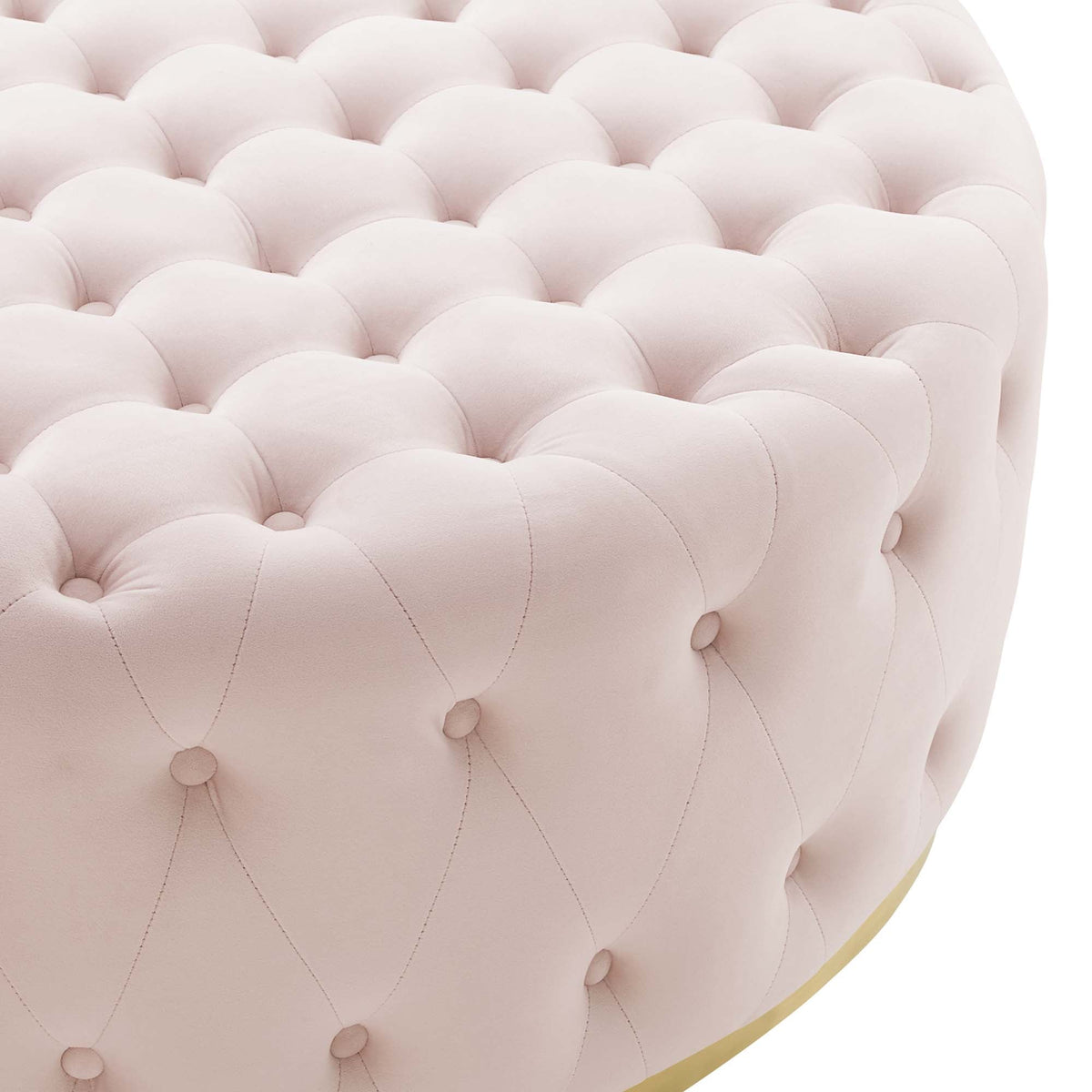Ensconce Pink Tufted Performance Velvet Round Ottoman - Ornate Home
