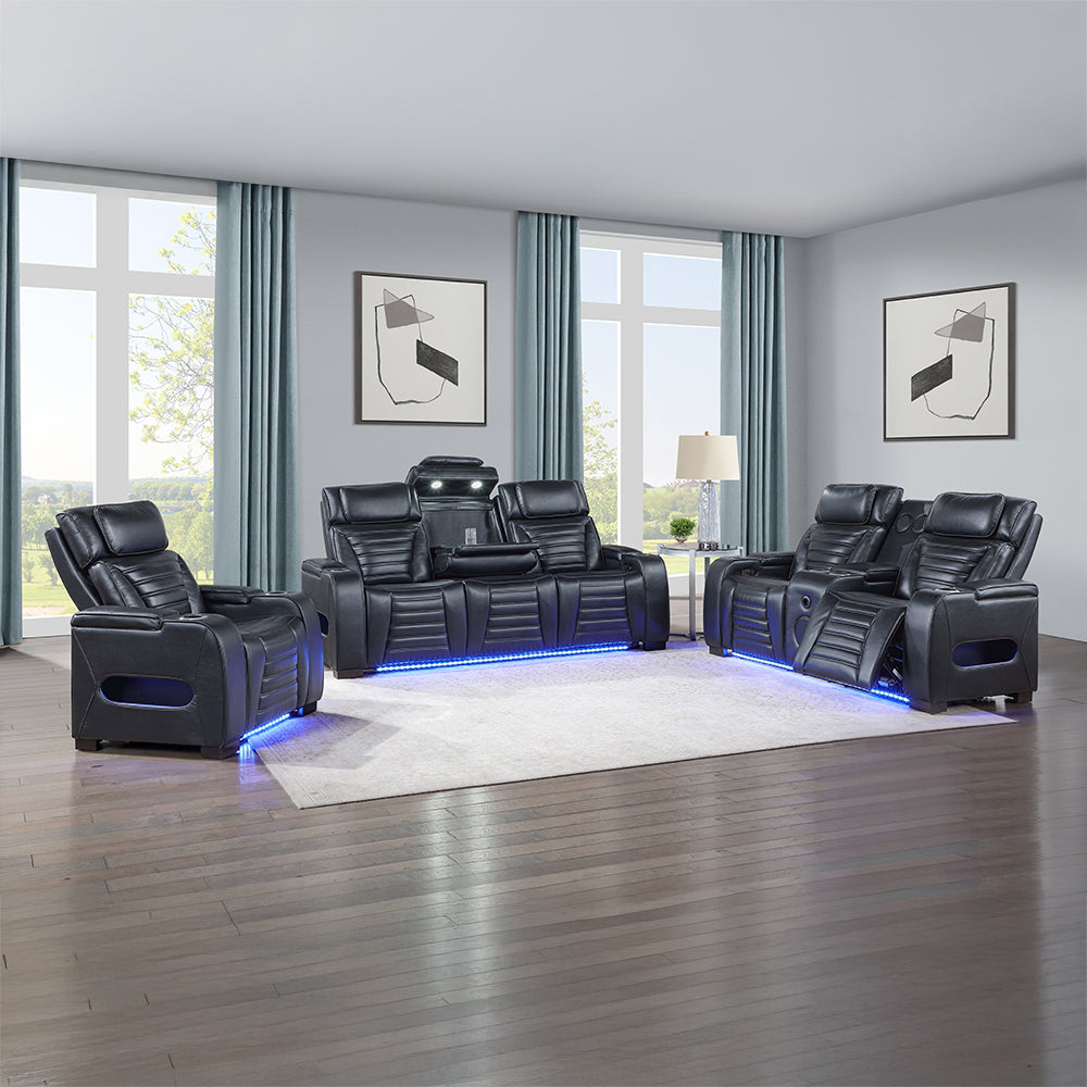 Ephron Black Power Motion Recliner W/Power Headrest & LED - Ornate Home