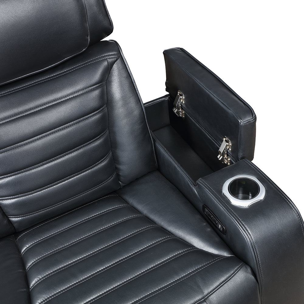 Ephron Black Power Motion Recliner W/Power Headrest & LED - Ornate Home