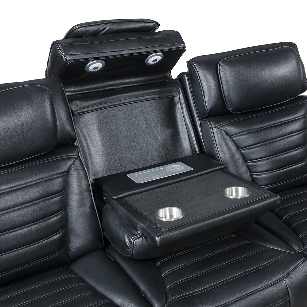 Ephron Black Power Motion Sofa w/ Dropdown Table - Ornate Home