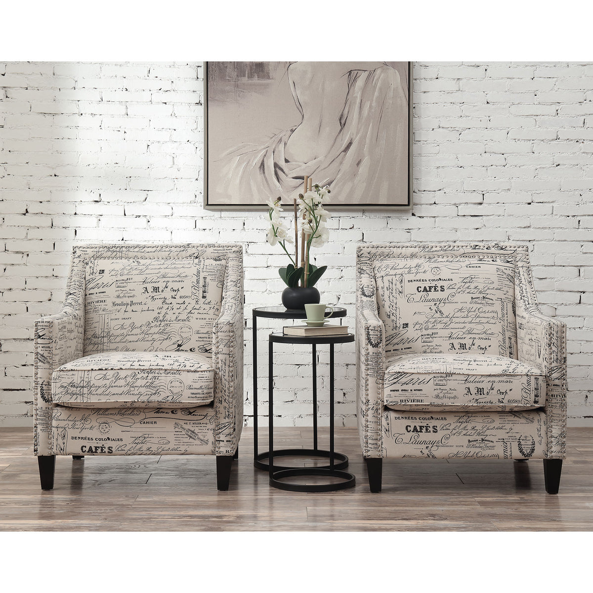 Erica French Script Chair with Chrome Nails - Ornate Home