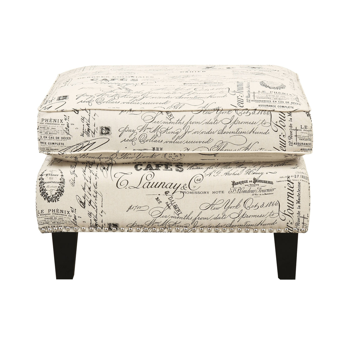 Erica French Script Ottoman with Chrome Nails - Ornate Home