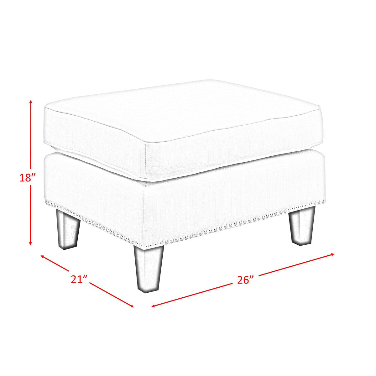 Erica French Script Ottoman with Chrome Nails - Ornate Home