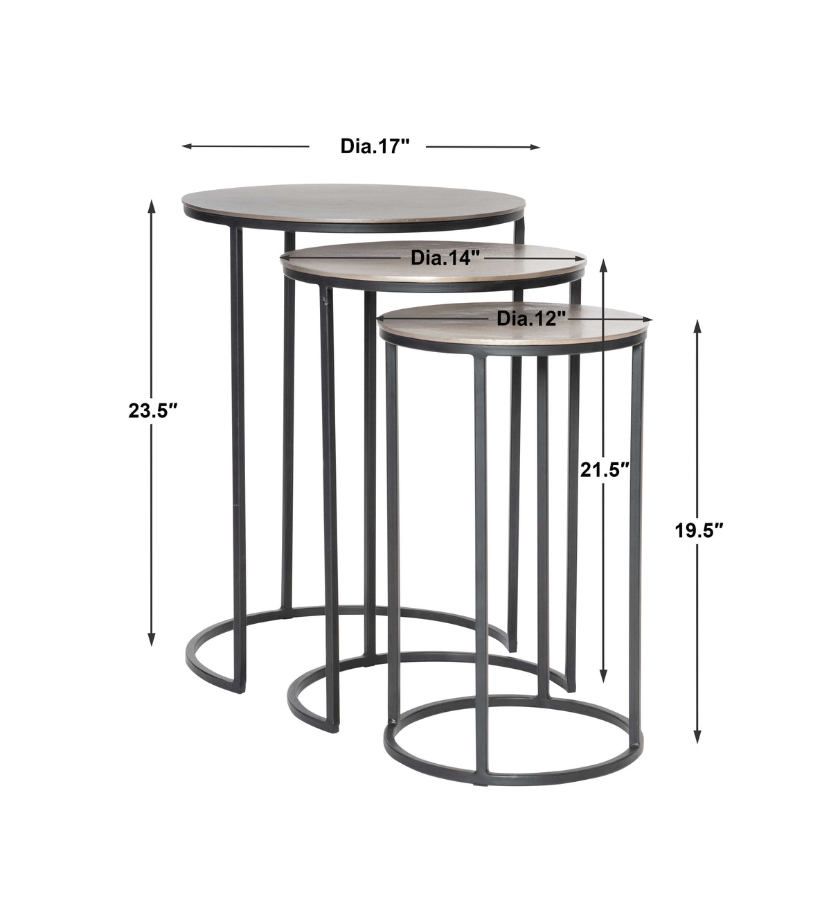 Erik Black/Gray Metal Nesting Tables (Set of 3) - Ornate Home