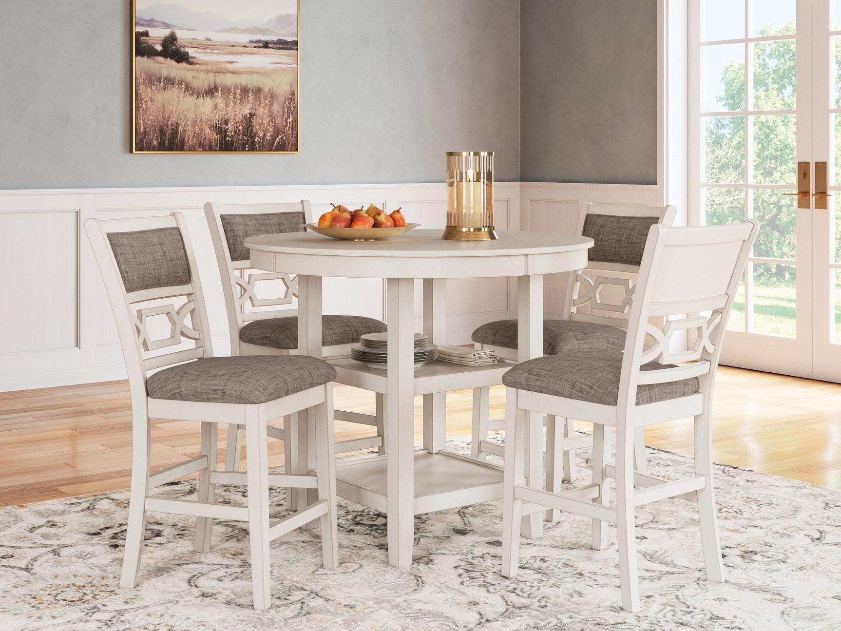 Erinberg Antique White 5 Pc. Counter Height Dining Room Set (Online Special Price) - Ornate Home