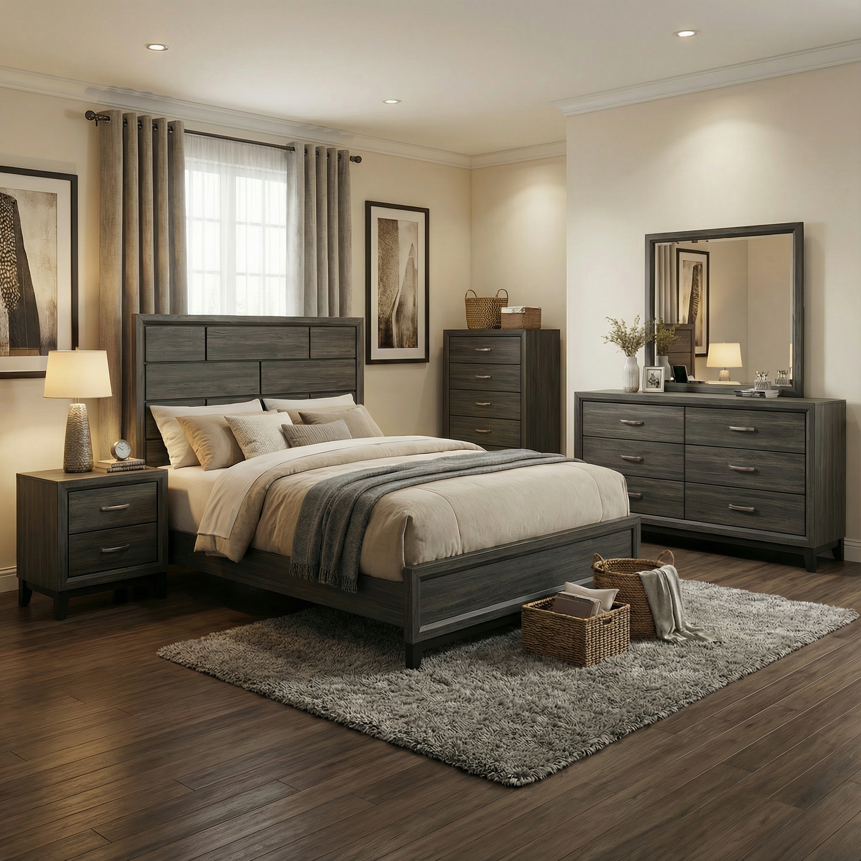 Errico Gray 4 Pc. Queen Bedroom Set - Ornate Home