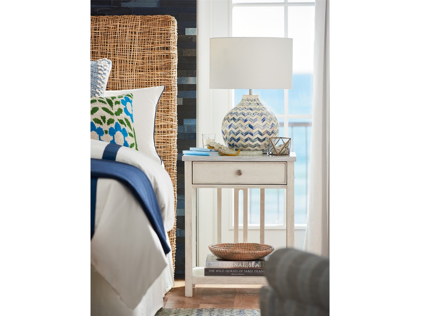 Escape Sandbar Bedside Table w/ Stone Top - Ornate Home