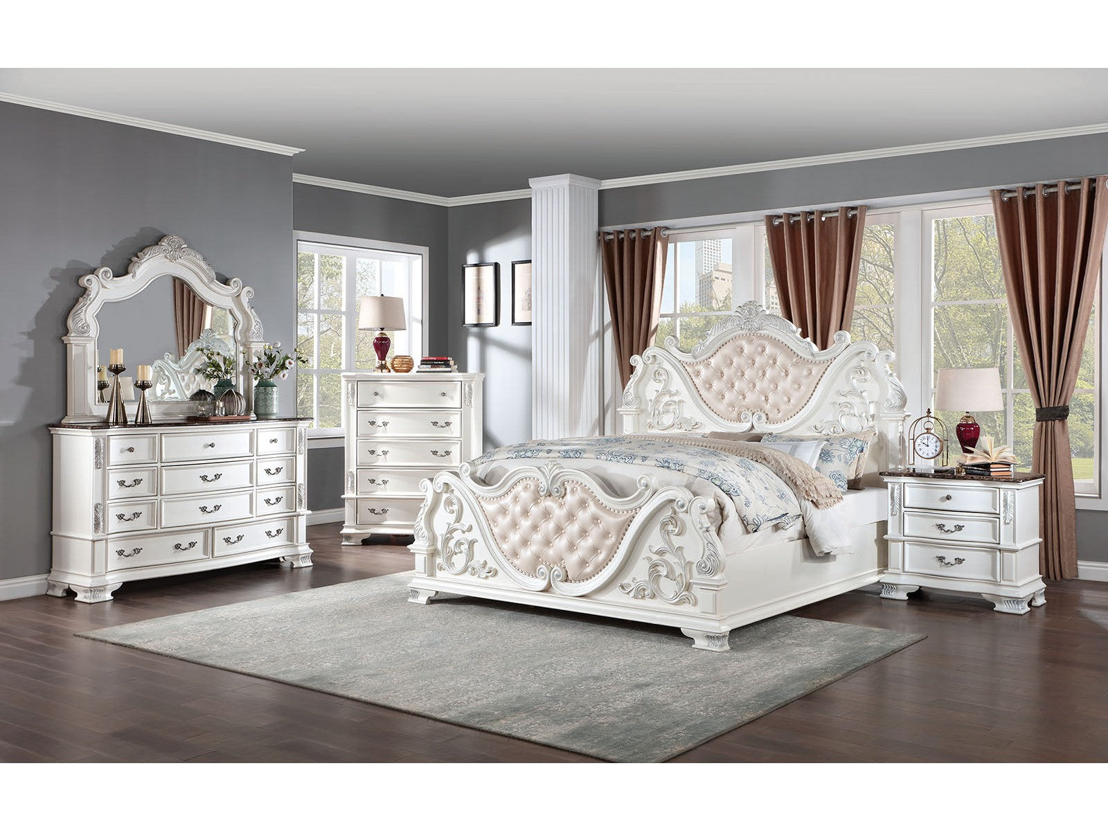 Esparanza Pearl White Eastern King Bed - Ornate Home