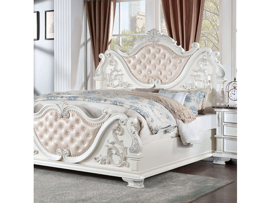 Esparanza Pearl White Queen Bed - Ornate Home
