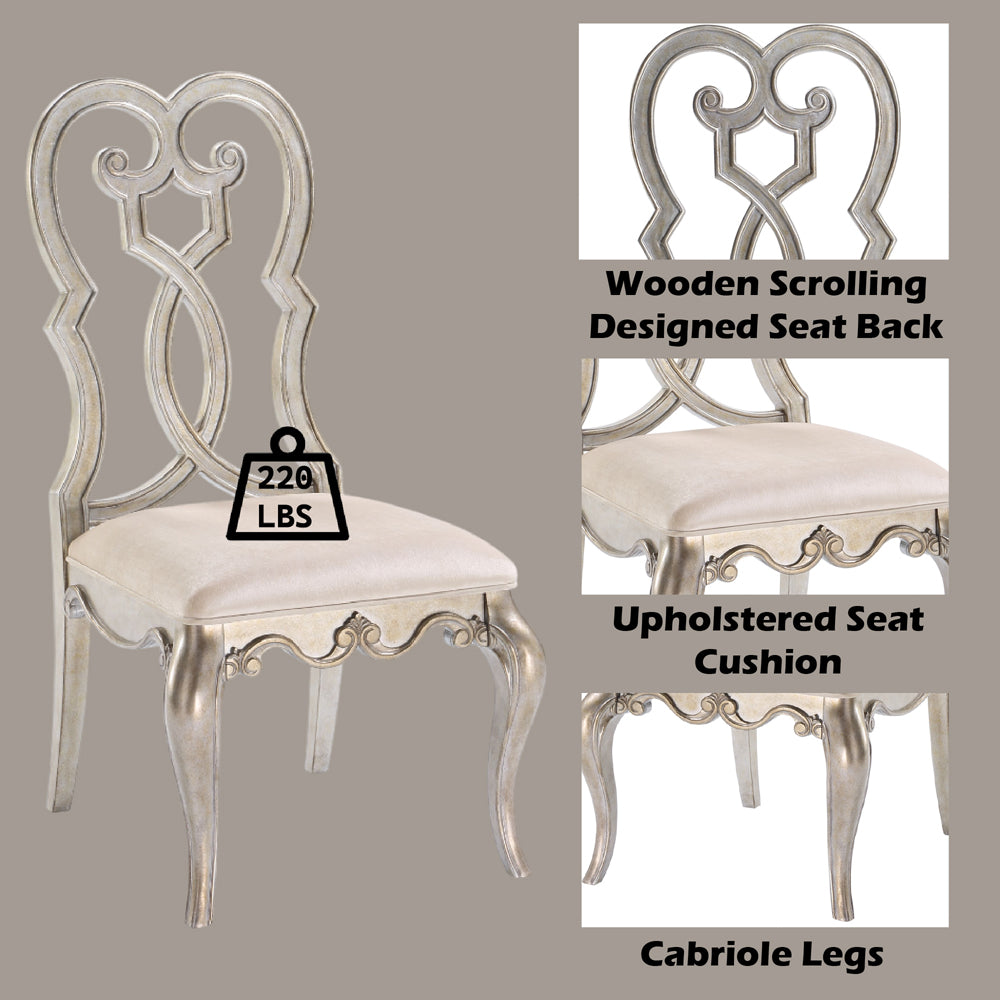 Esteban Ivory Velvet & Antique Champagne Side Chair (Set of 2) - Ornate Home
