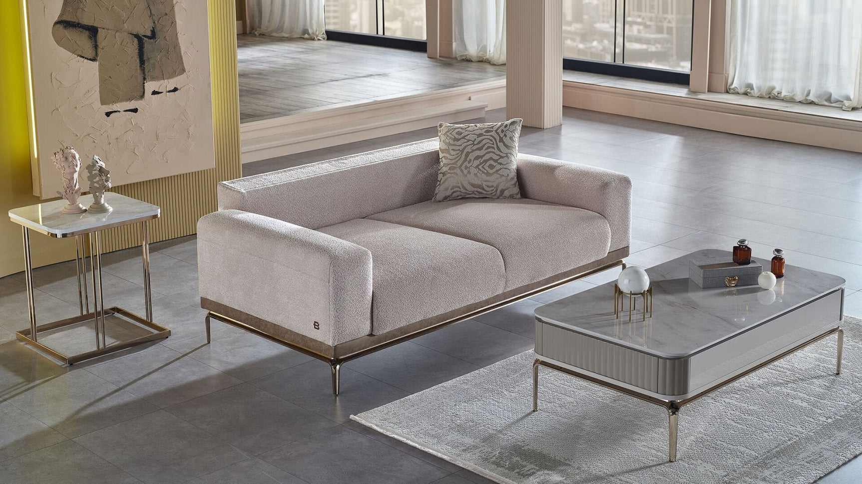 Estella Cream/Metallic Silver Side Table - Ornate Home