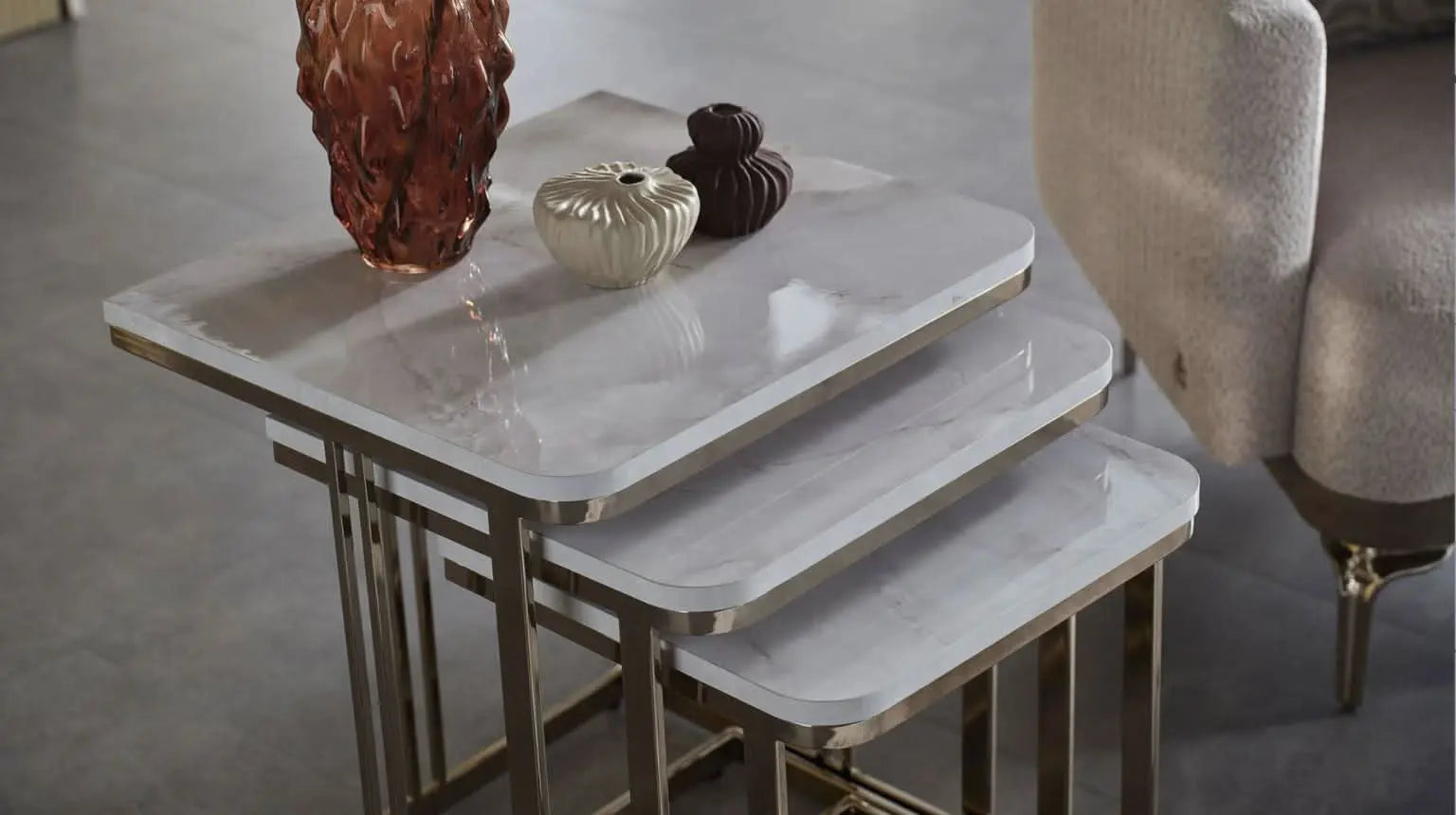 Estella Polished Gold/White Nesting Tables (Set of 3) - Ornate Home