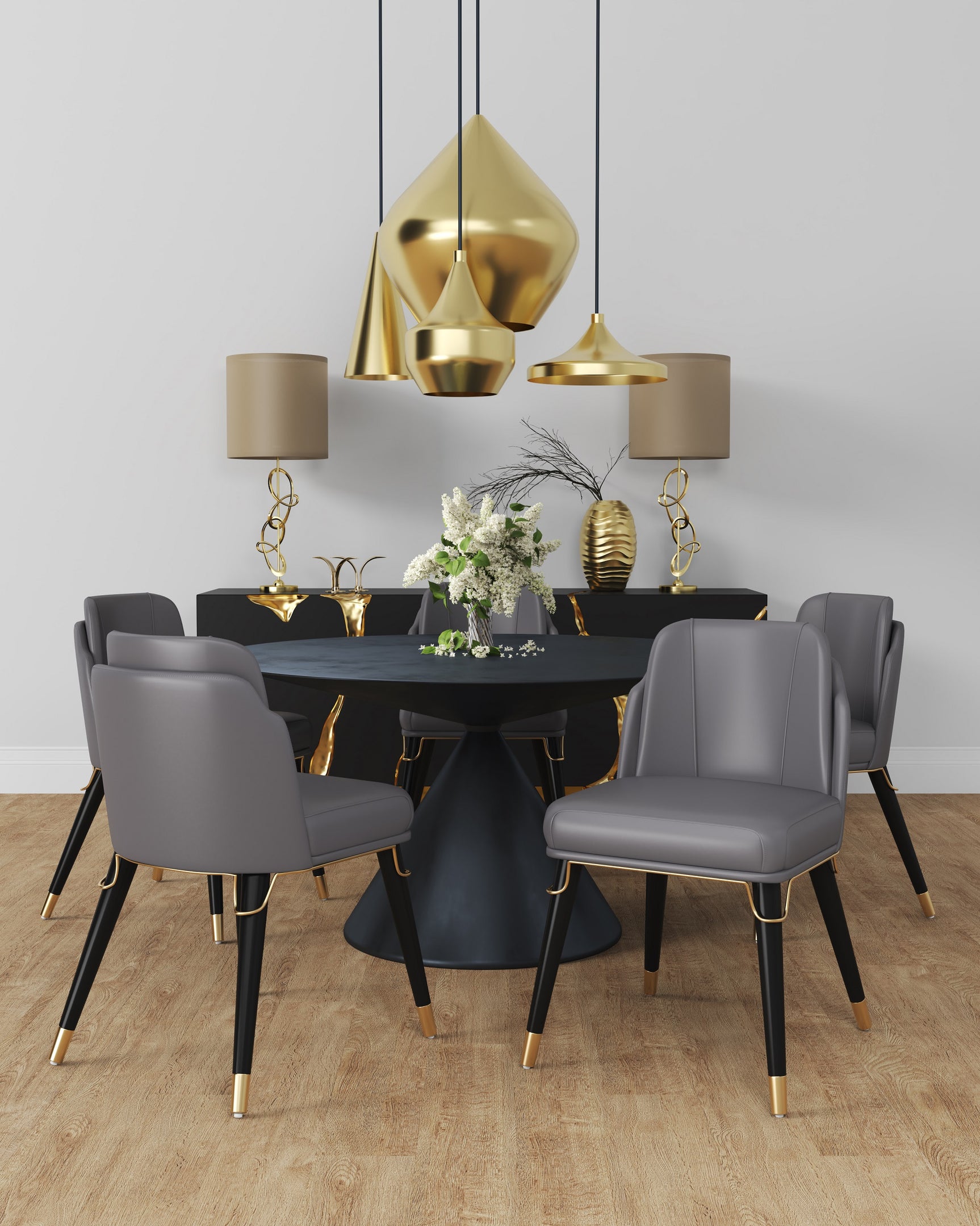 Estelle Dining Chair in Pebble and Black (set of 2) - Ornate Home