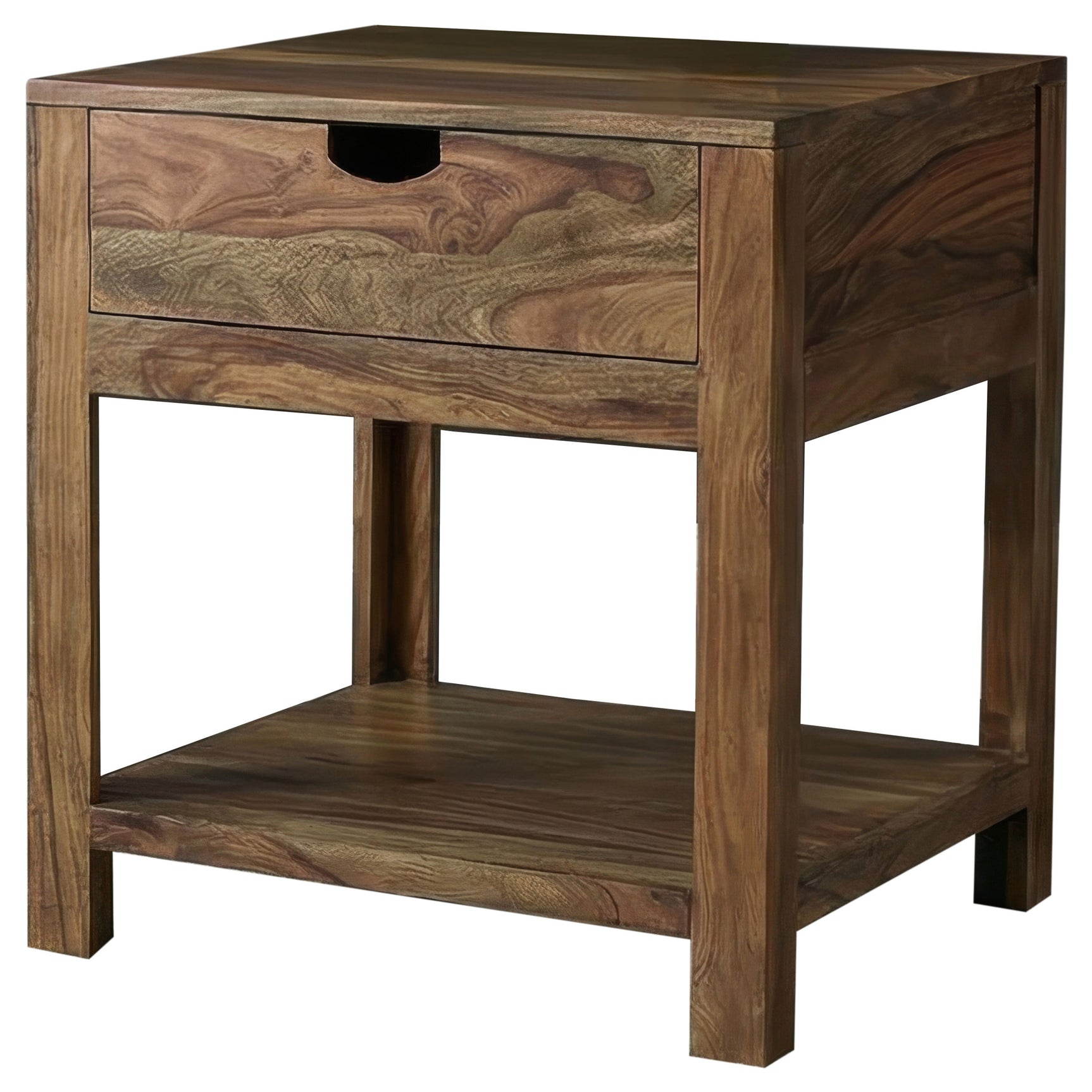 Esther Natural Sheesham 1-drawer Solid Wood Side End Table - Ornate Home
