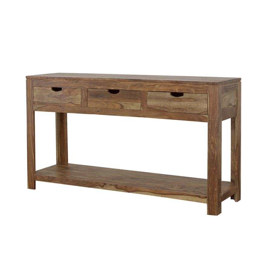 Esther Natural Sheesham 3 Drawer Storage Console Table - Ornate Home