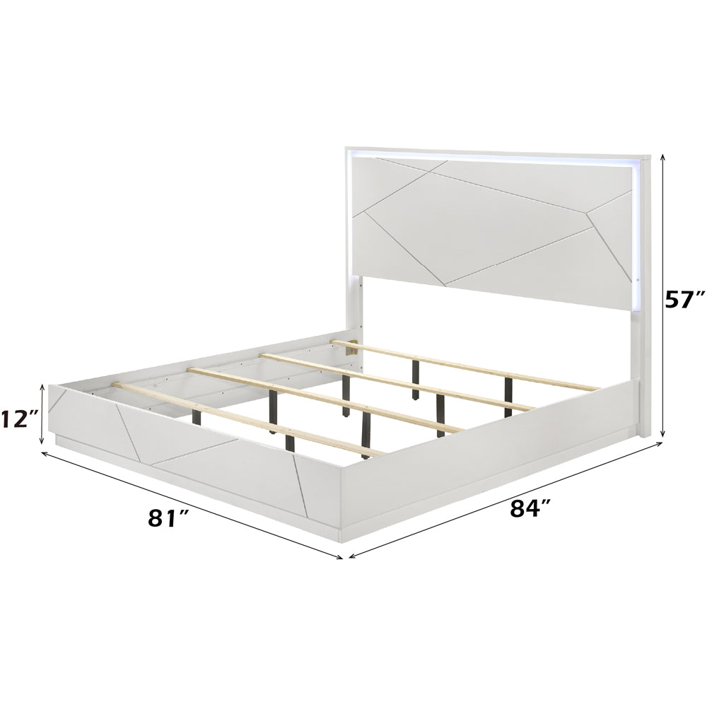 Esther White/Silver Eastern King Bed w/LED - Ornate Home