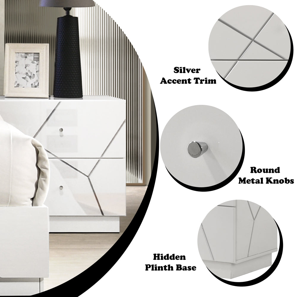 Esther White/Silver Nightstand - Ornate Home