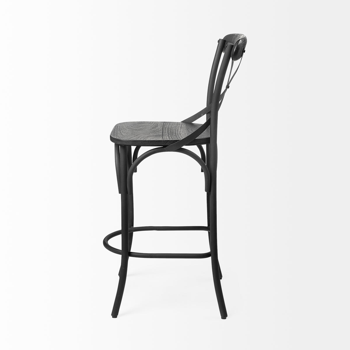 Etienne Black Wood Seat Metal Base Stool - Ornate Home