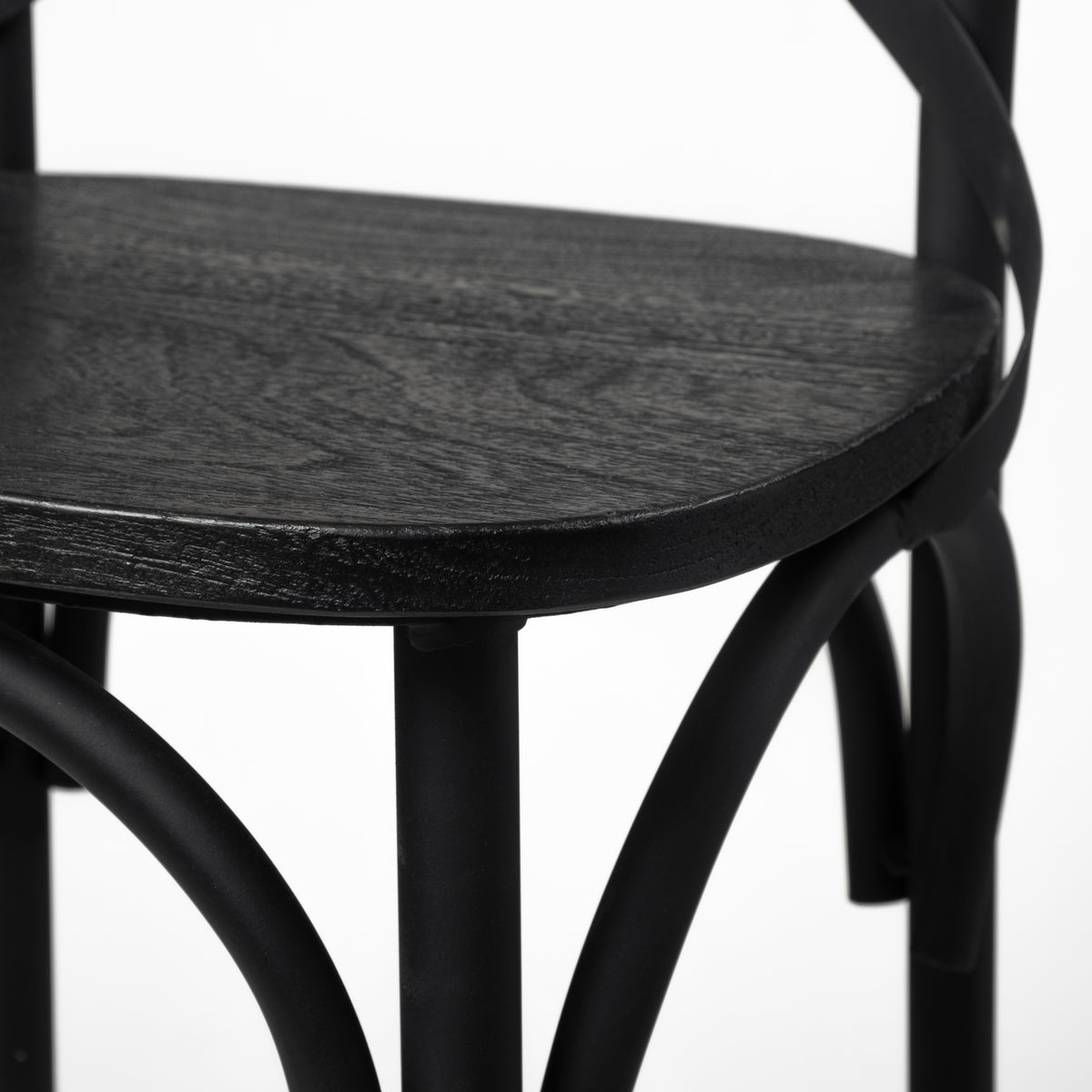 Etienne Black Wood Seat Metal Base Stool - Ornate Home