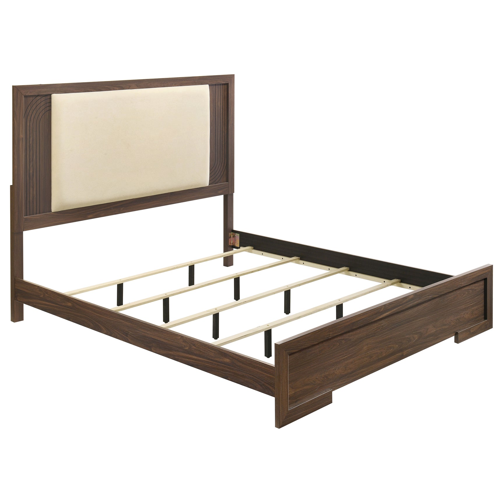 Etienne Walnut Eastern King Velvet Upholstered Panel Bed - Ornate Home