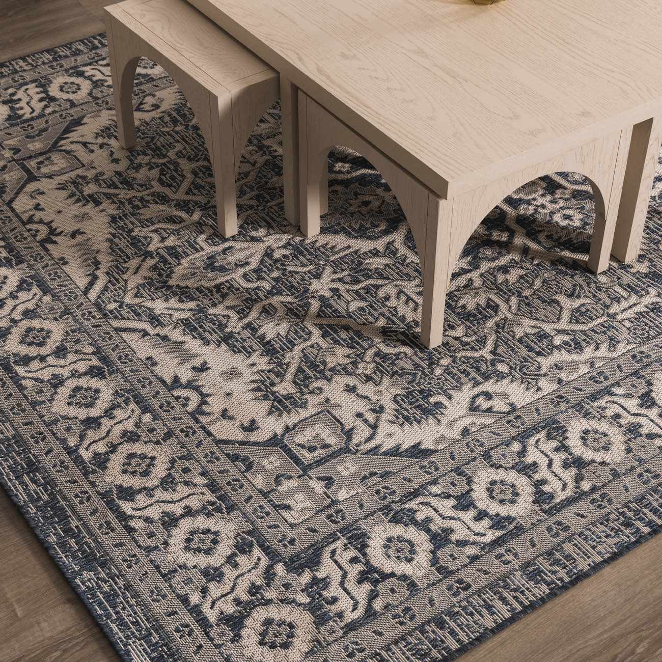 Etoile Navy Blue Performance Outdoor Rug - Ornate Home