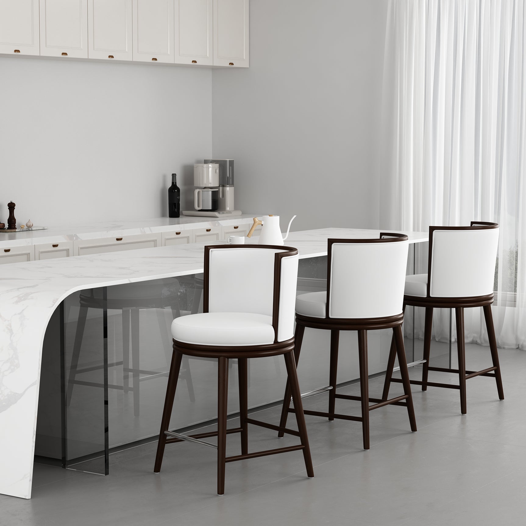 Evalyn Counter Stool in White (set of 3) - Ornate Home