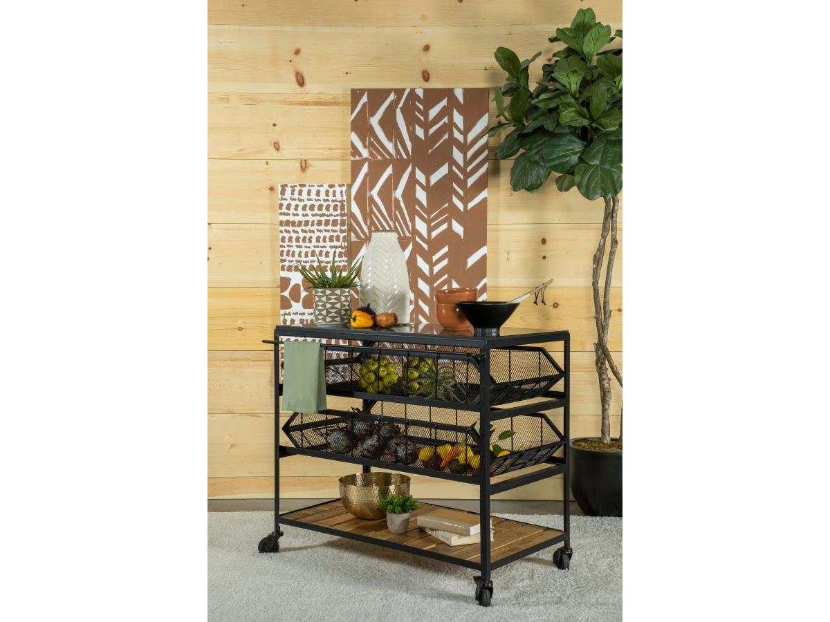 Evander Natural and Black Accent Storage Cart w/ Casters - Ornate Home