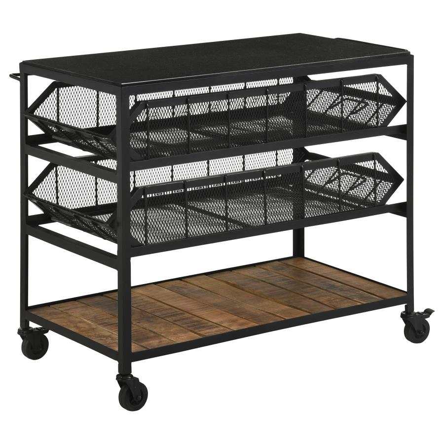 Evander Natural and Black Accent Storage Cart w/ Casters - Ornate Home