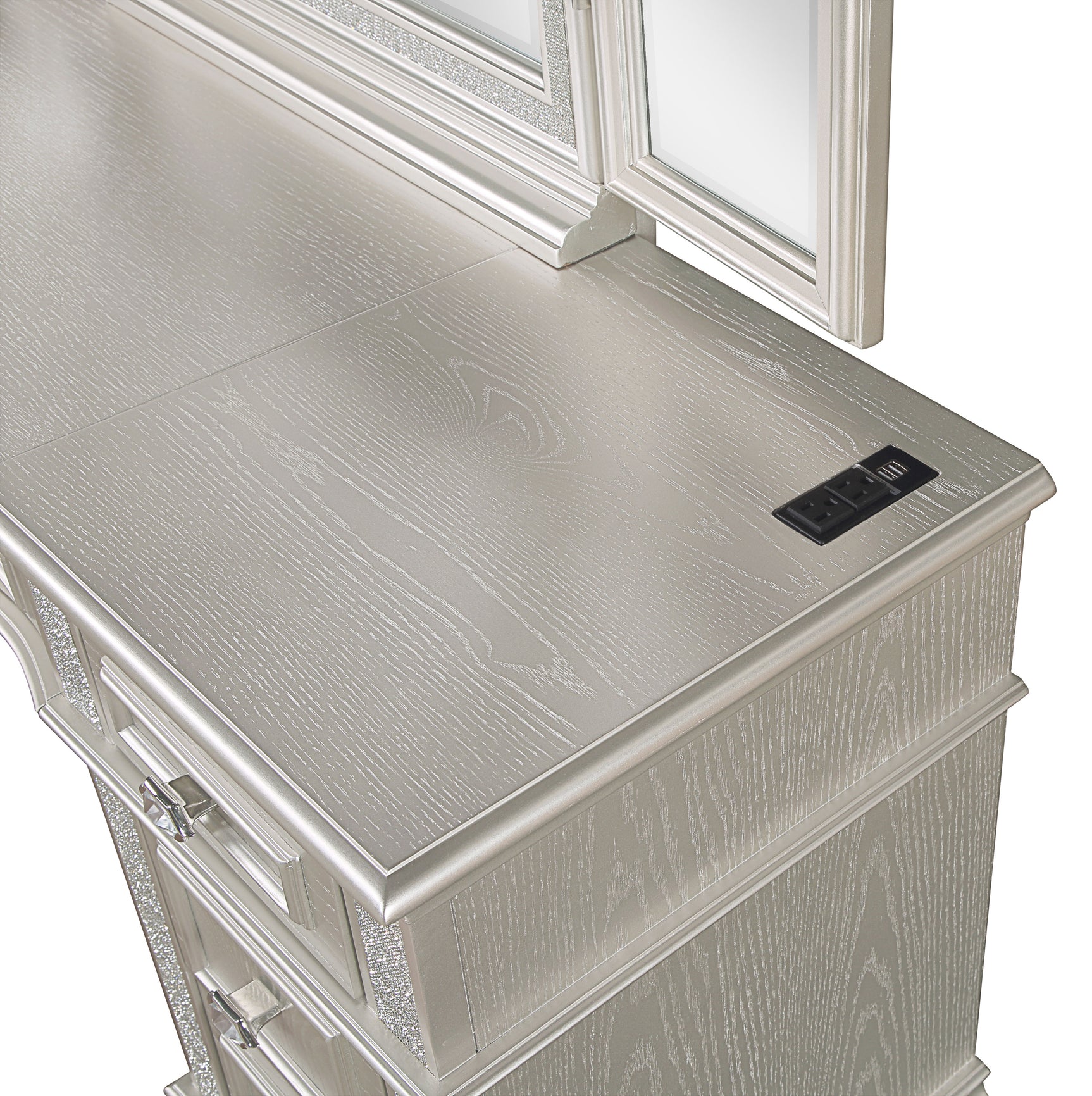 Evangeline Silver Oak 4-drawer Vanity Desk Makeup Table - Ornate Home