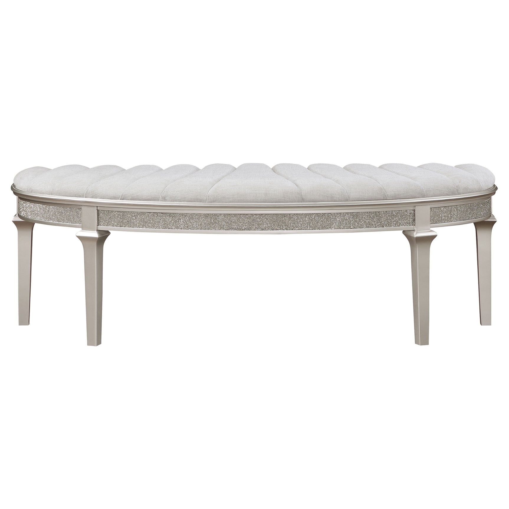 Evangeline Silver Oak Curved Fabric Upholstered Bench - Ornate Home