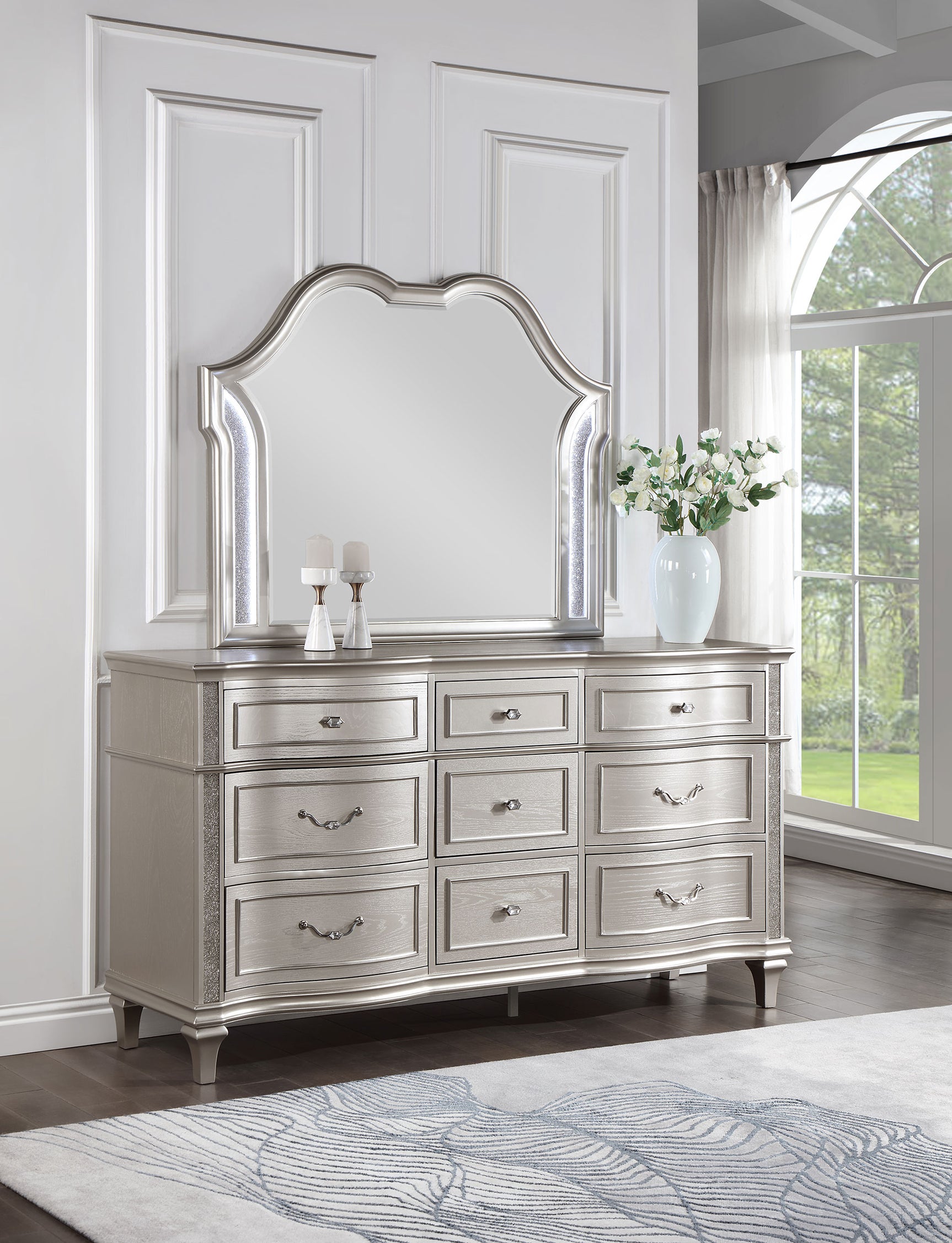 Evangeline Silver Oak Dresser and Mirror - Ornate Home