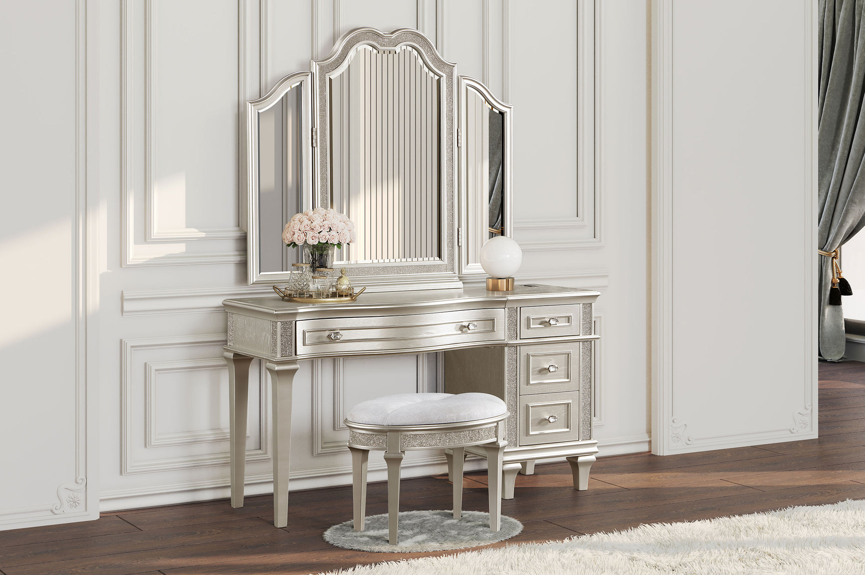 Evangeline Silver Oak Vanity Set - Ornate Home