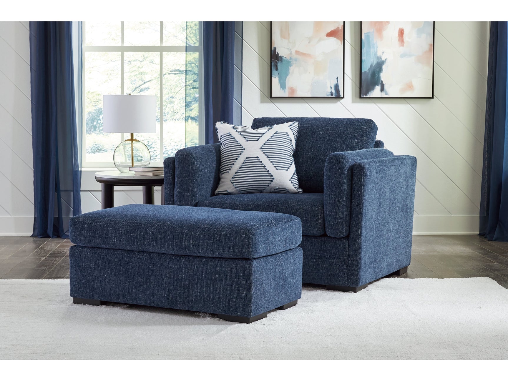 Evansley Navy Oversized Chair & Ottoman - Ornate Home