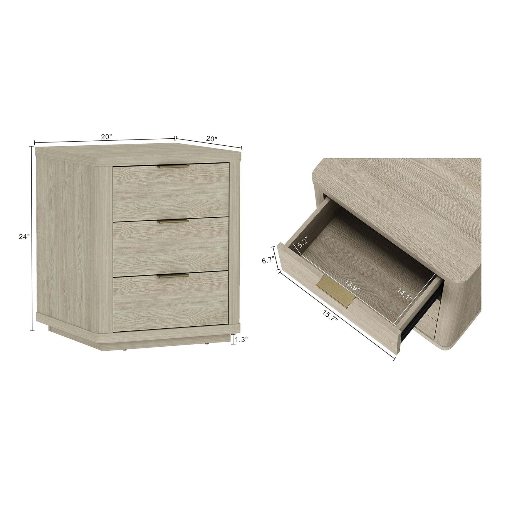 Evelyn 20" 3 Drawers Nightstand in Natural - Ornate Home