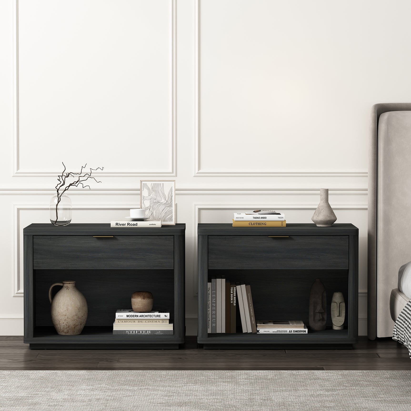 Evelyn 32" Nightstand 2.0 in Charcoal Grey (set of 2) - Ornate Home