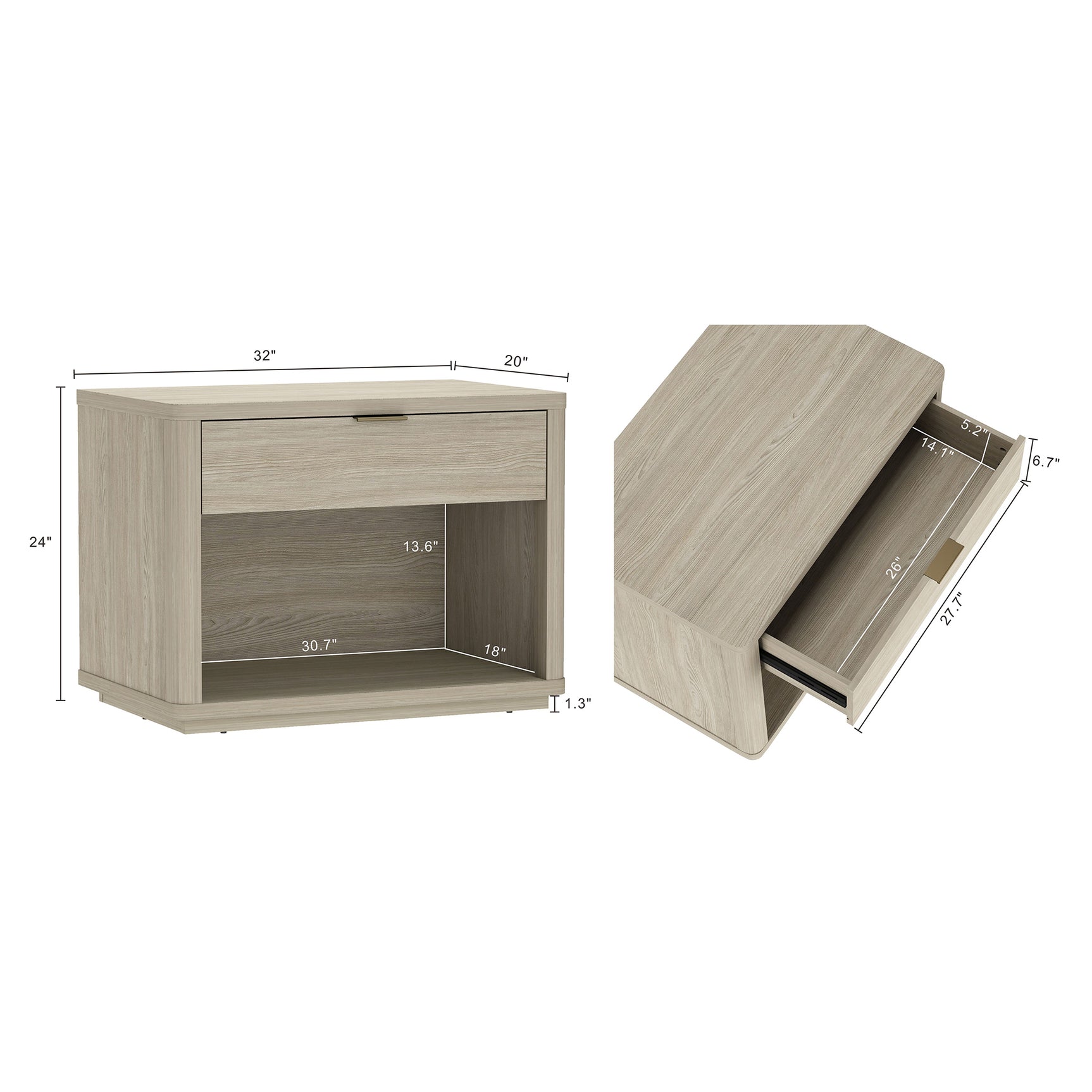 Evelyn 32" Nightstand 2.0 in Natural - Ornate Home