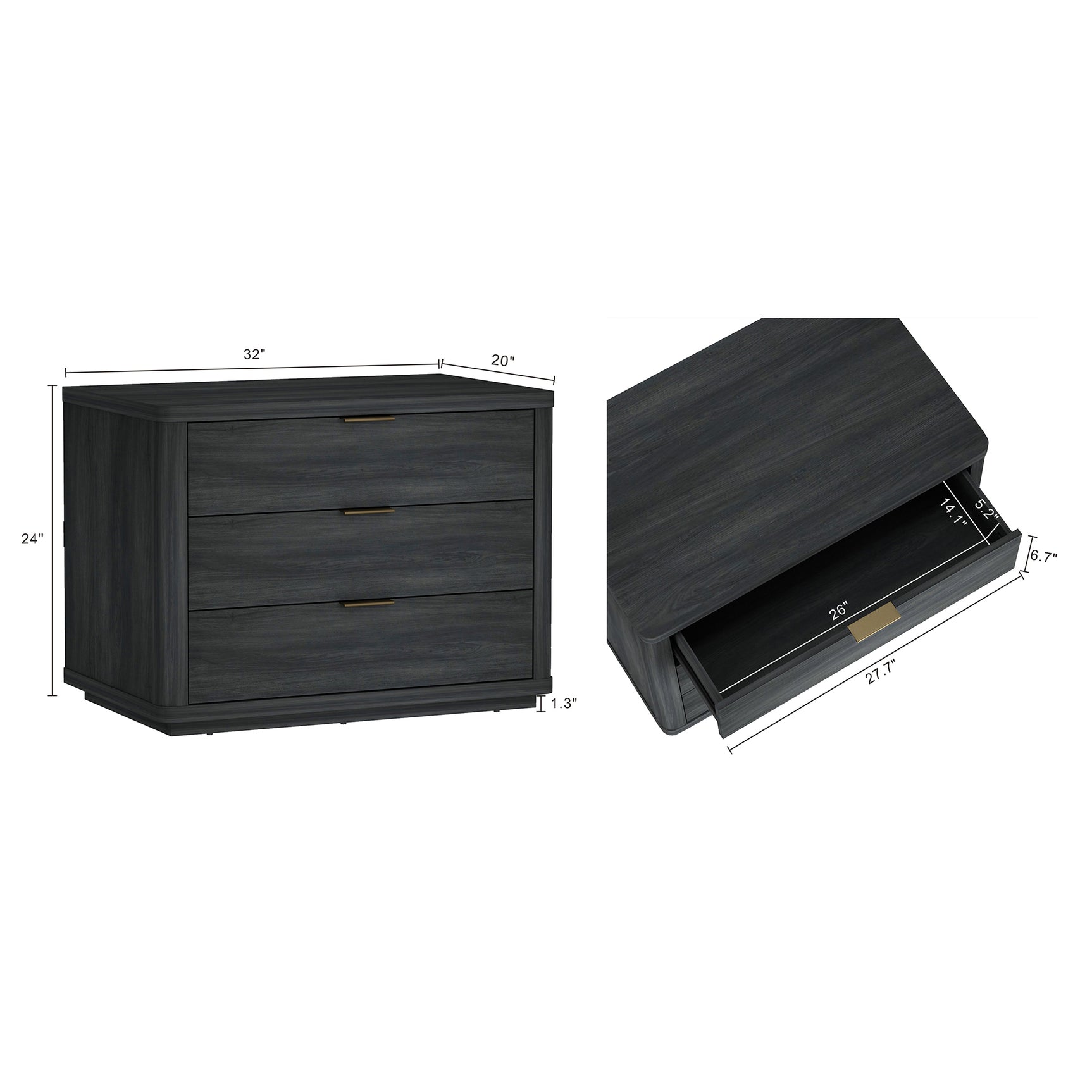 Evelyn 32" Nightstand 4.0 in Charcoal Grey - Ornate Home