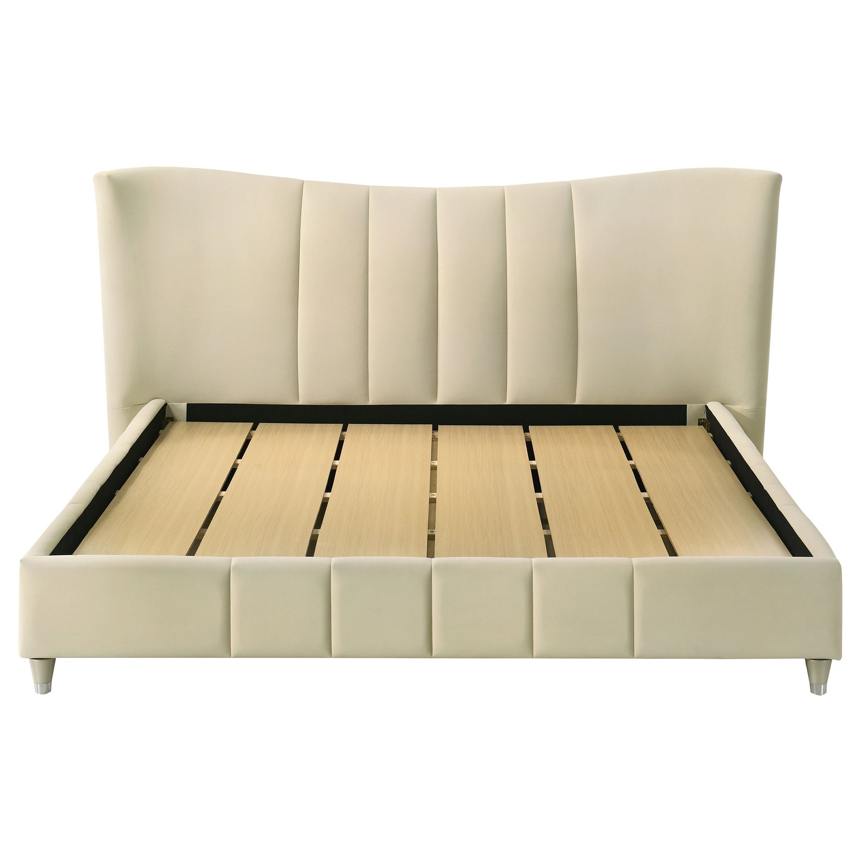 Evelyn Ivory Upholstered Eastern King Panel Platform Bed - Ornate Home