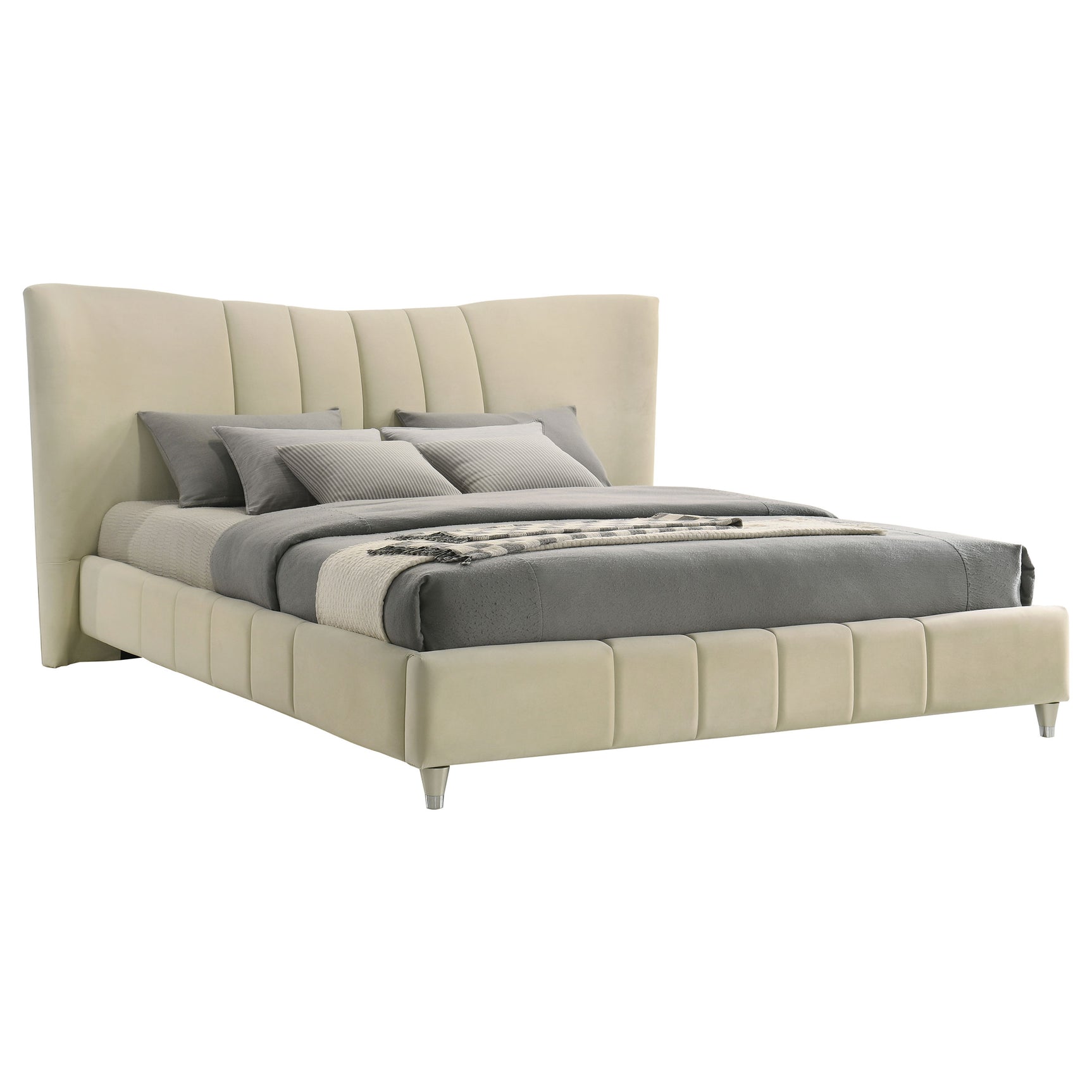 Evelyn Ivory Upholstered Eastern King Panel Platform Bed - Ornate Home
