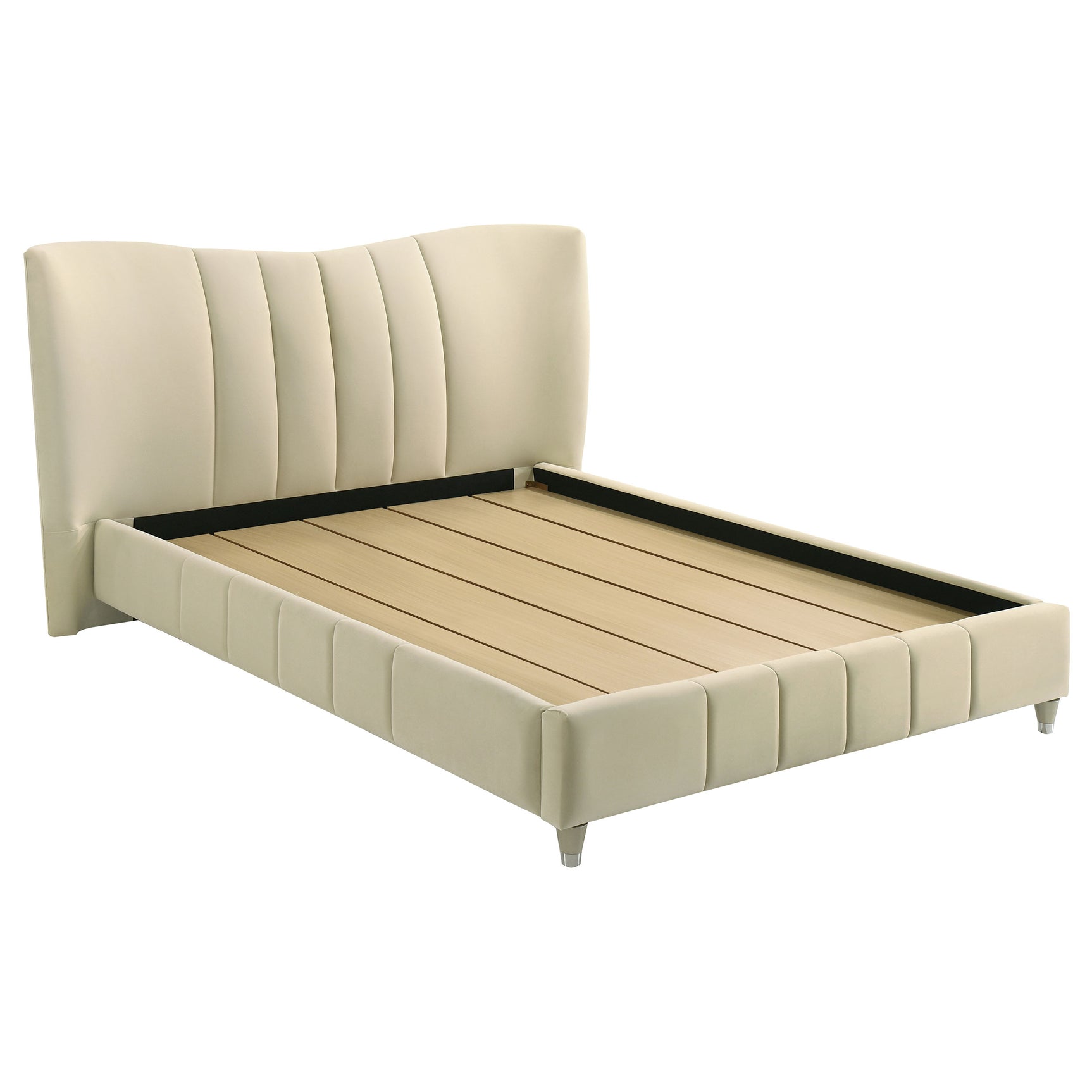 Evelyn Ivory Upholstered Queen Panel Platform Bed - Ornate Home