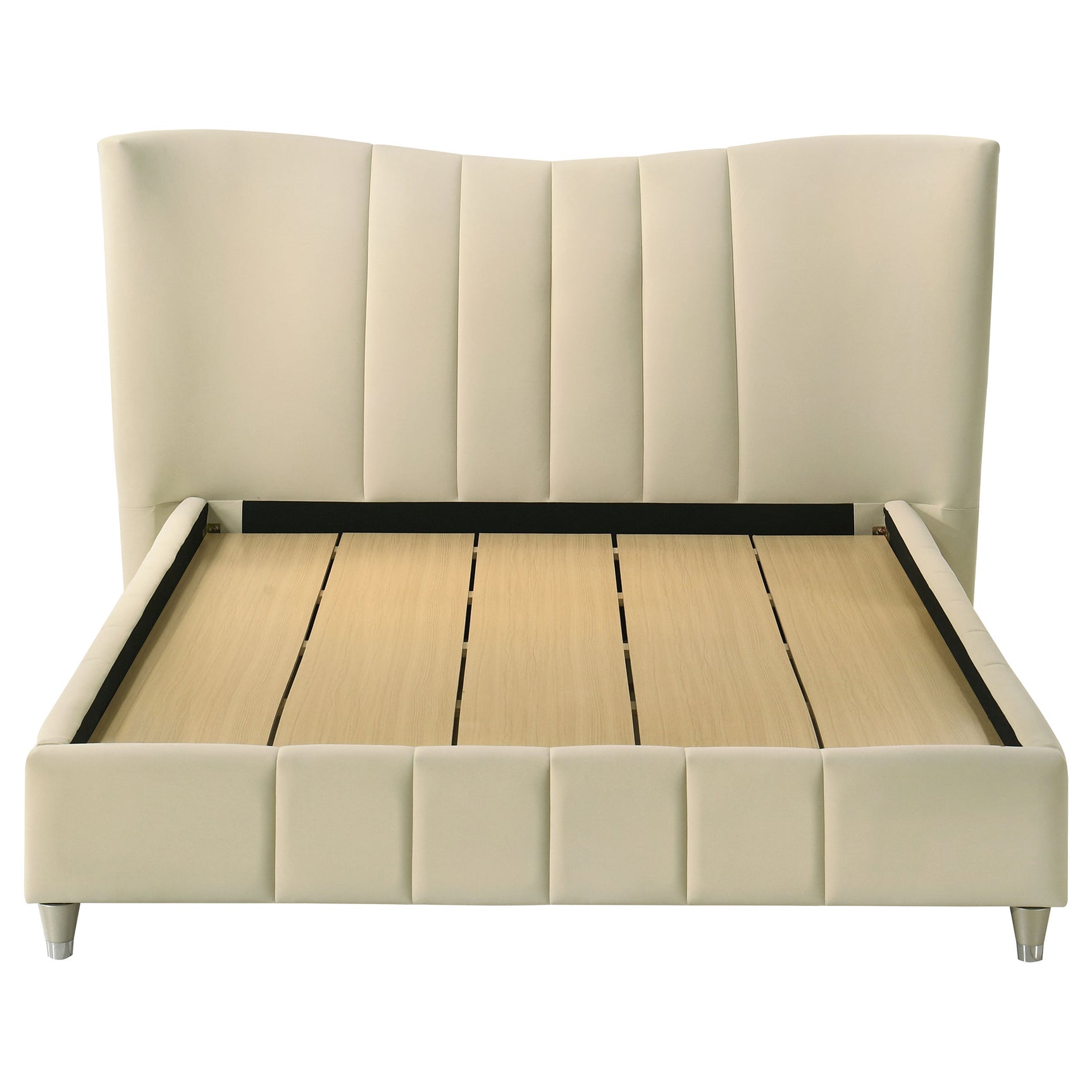Evelyn Ivory Upholstered Queen Panel Platform Bed - Ornate Home