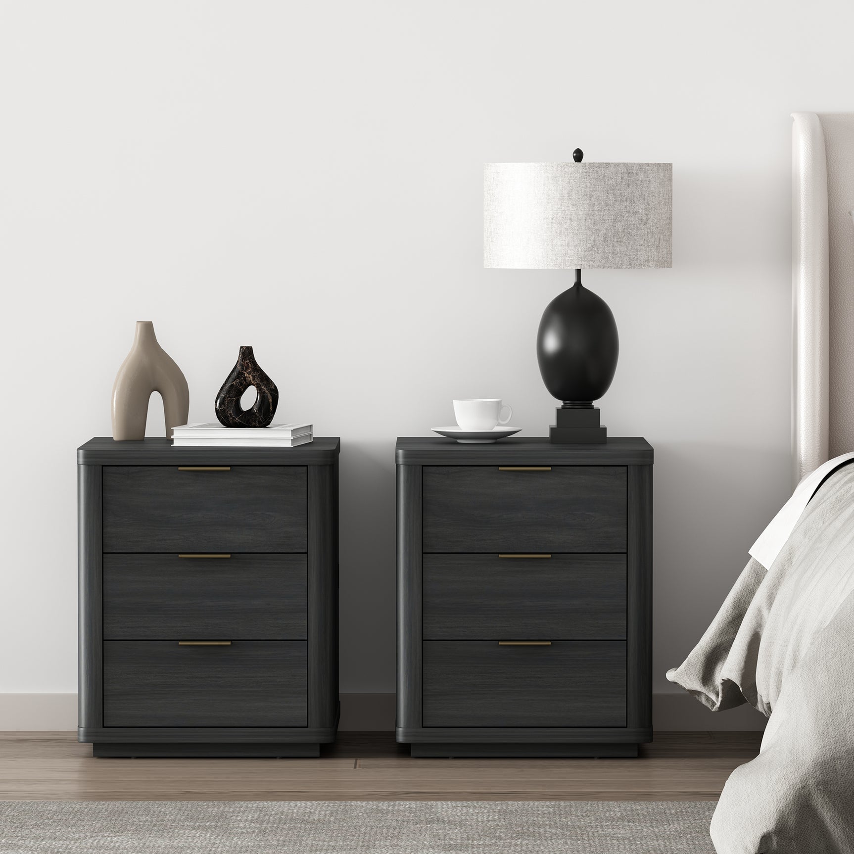 Evelyn Nightstand in Charcoal Grey (set of 2) - Ornate Home