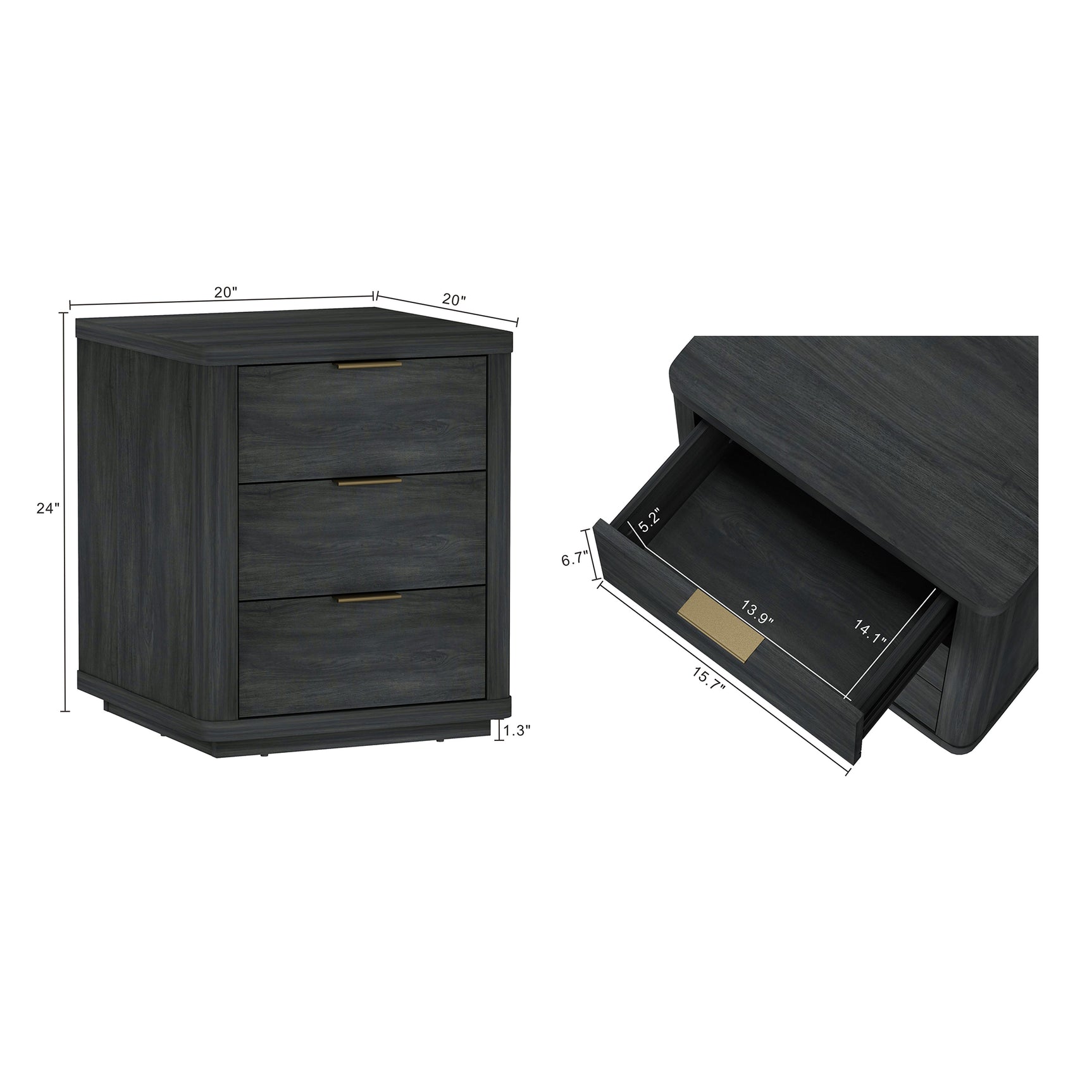 Evelyn Nightstand in Charcoal Grey (set of 2) - Ornate Home