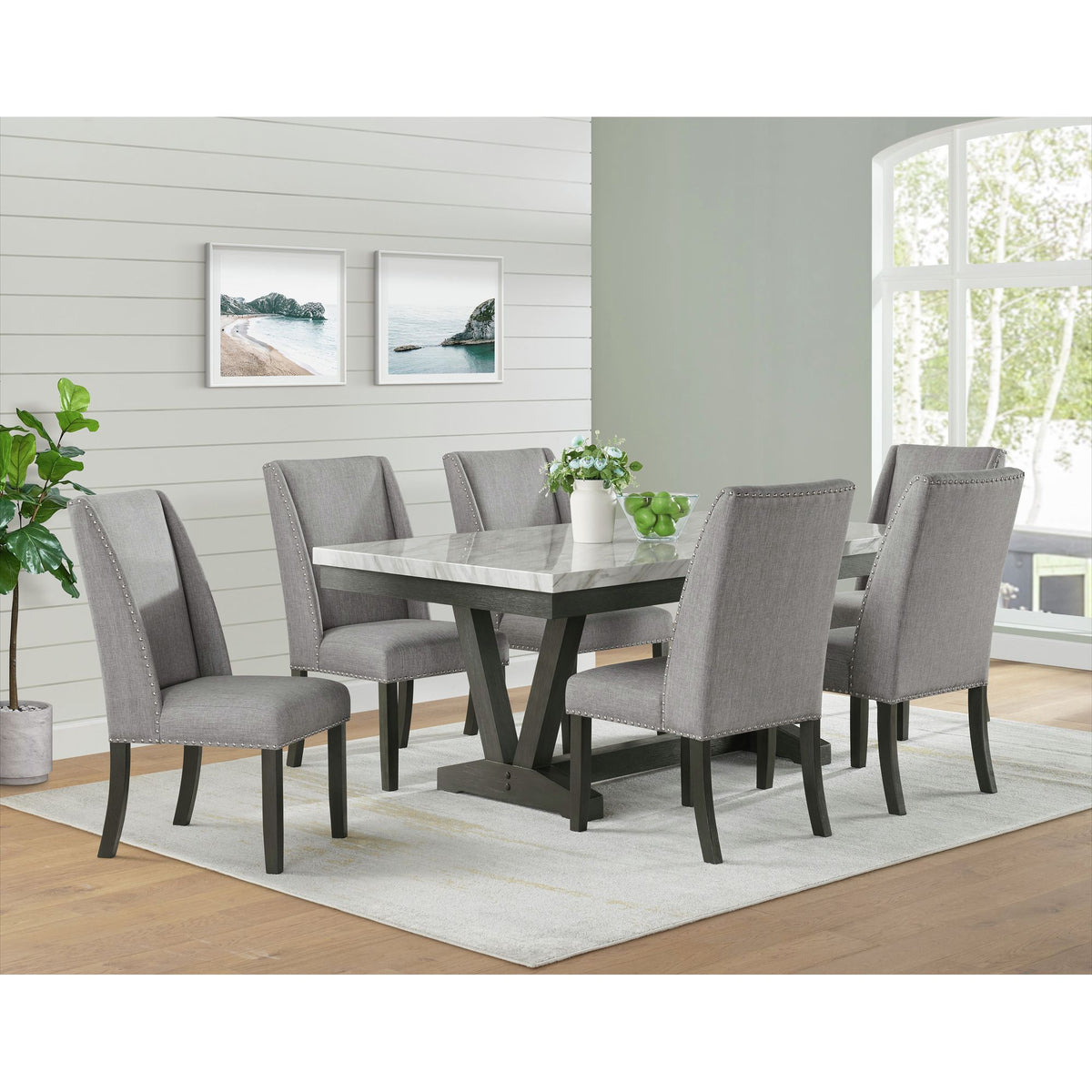 Everdeen Charcoal/White 7-Piece Dining Set - Ornate Home