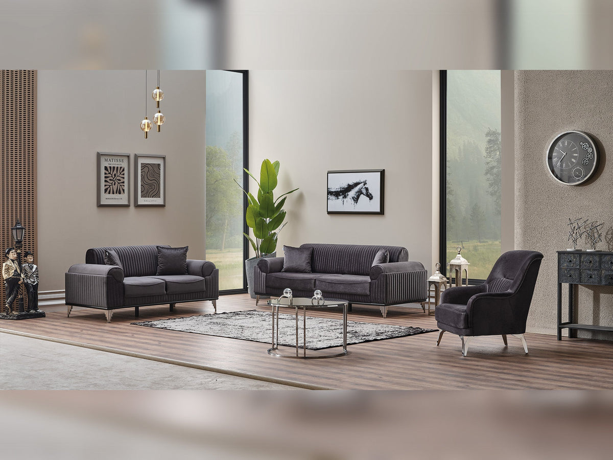 Everest Grey 3-pieces (Sofa & Loveseat & Chair) Living Room Set - Ornate Home