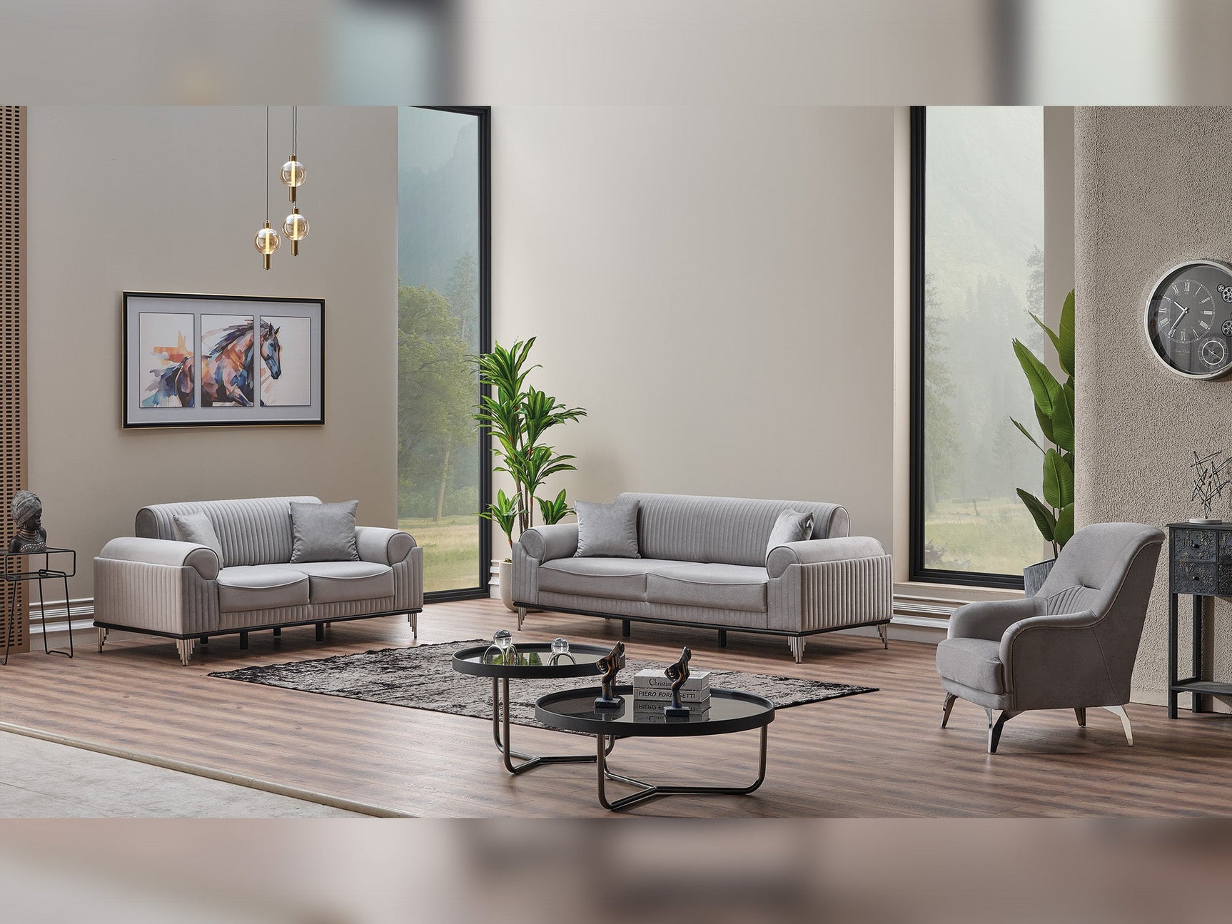 Everest Light Grey 3-pieces (Sofa & Loveseat & Chair) Living Room Set
