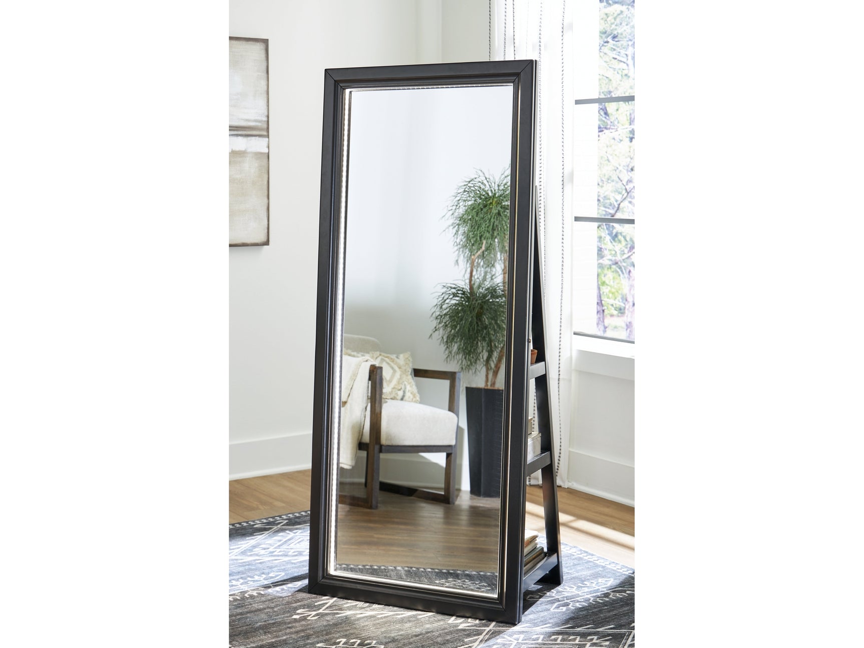 Evesen Black Floor Mirror w/ Storage (Online Special Price) - Ornate Home