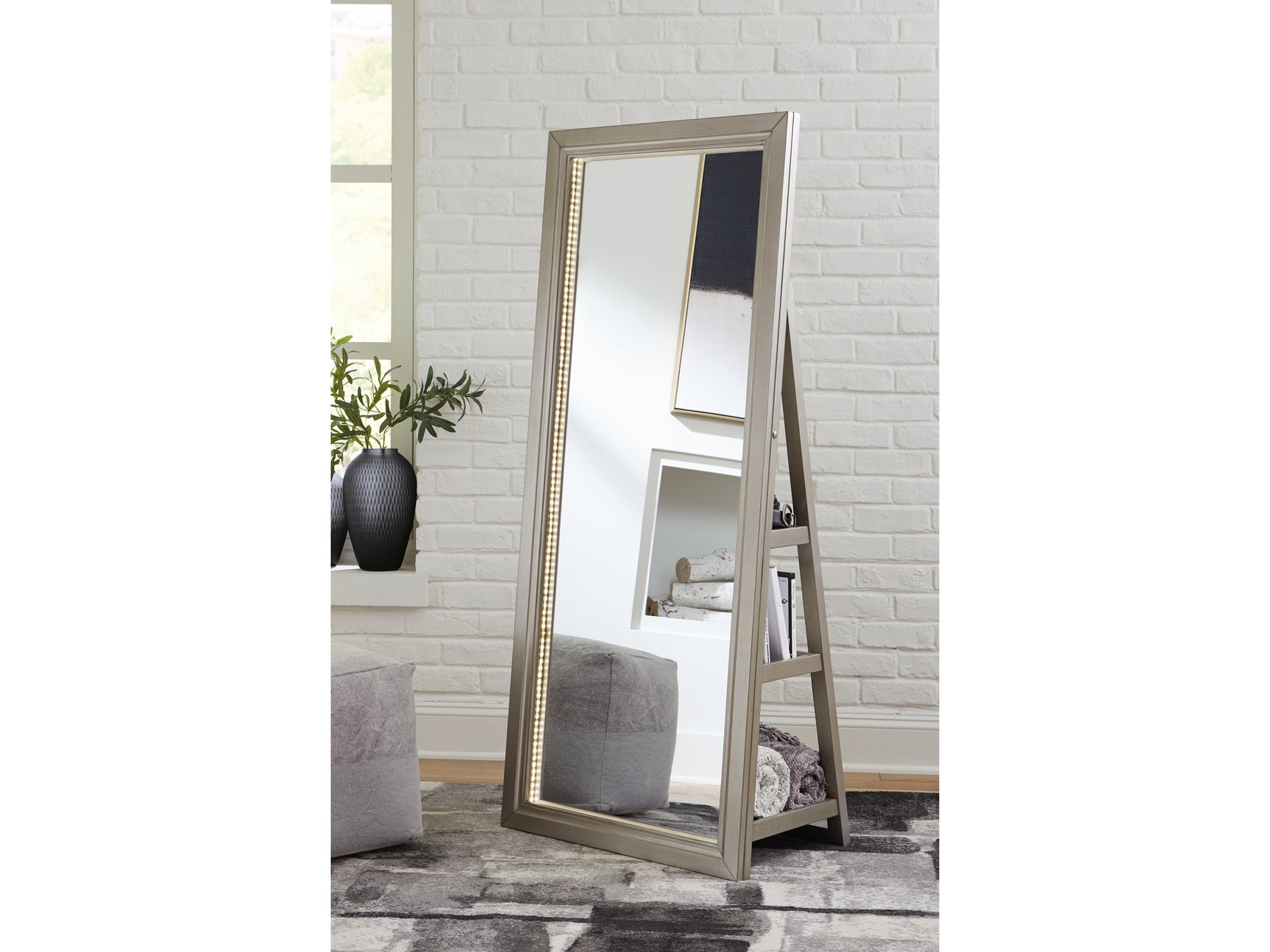 Evesen Champagne Floor Mirror w/ Storage (Online Special Price) - Ornate Home